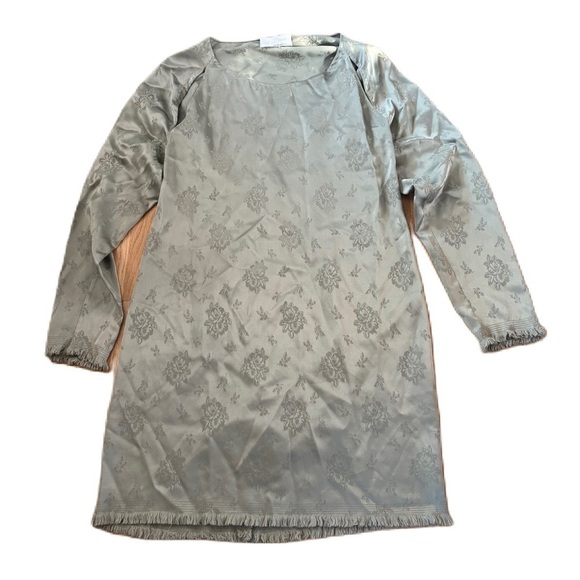 3.1 Philip Lim 100% Long Sleeve Dress Sz 6 Gray Silver Floral Jacquard Fringe - Picture 1 of 8
